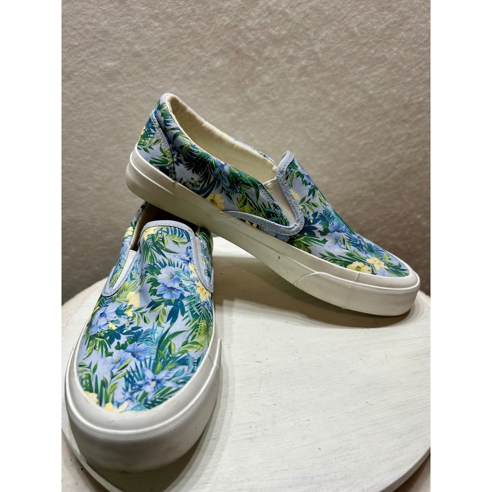 Tommy Bahama Ferris Womens 9 Floral Tropical Slip On Canvas Sneakers Blue Green